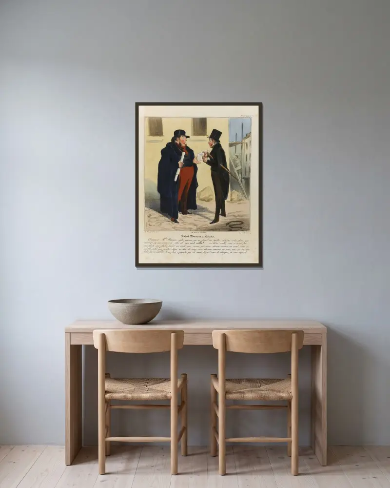 Robert Macaire arkitekt av Honoré Daumier inramad på en vägg
