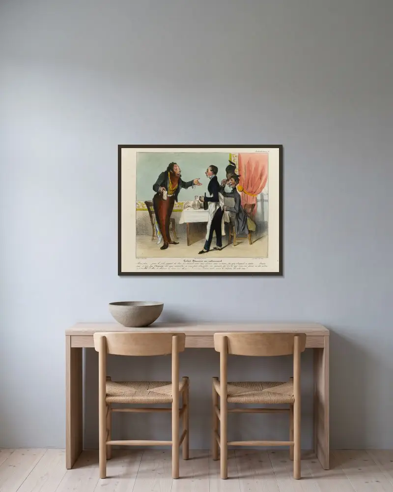 Robert Macaire på restaurang av Honoré Daumier inramad på en vägg