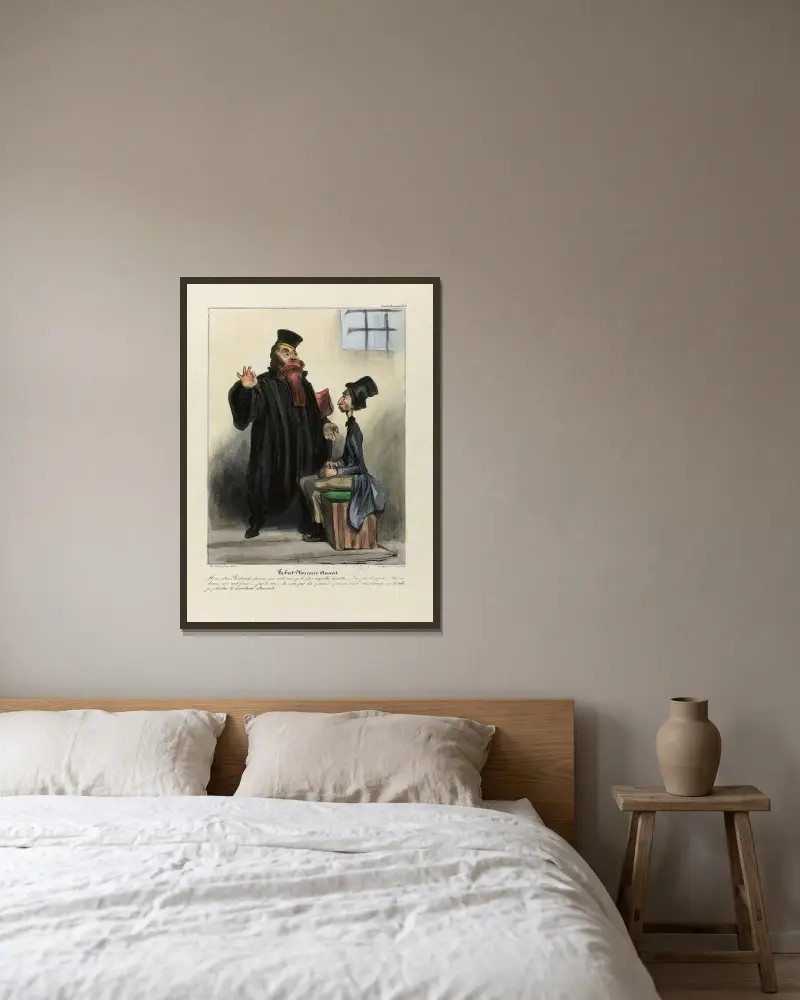 Robert Macaire avocat av Honoré Daumier inramad på en vägg