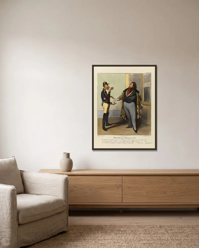 Robert Macaire banquier et juré av Honoré Daumier inramad på en vägg