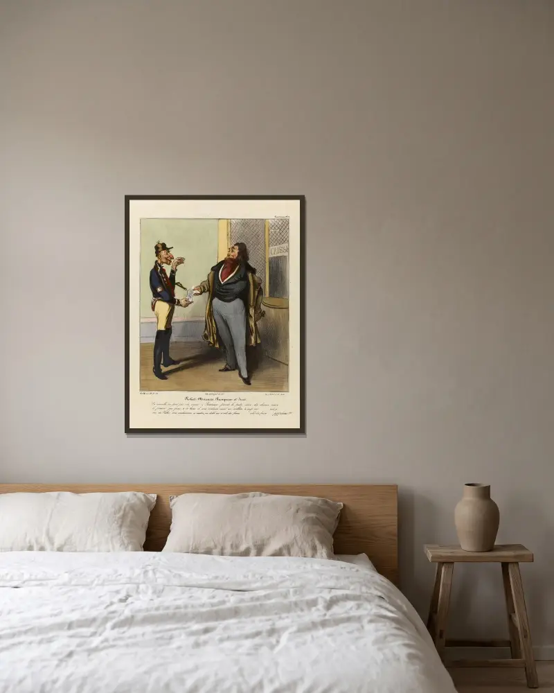 Robert Macaire banquier et juré av Honoré Daumier inramad på en vägg
