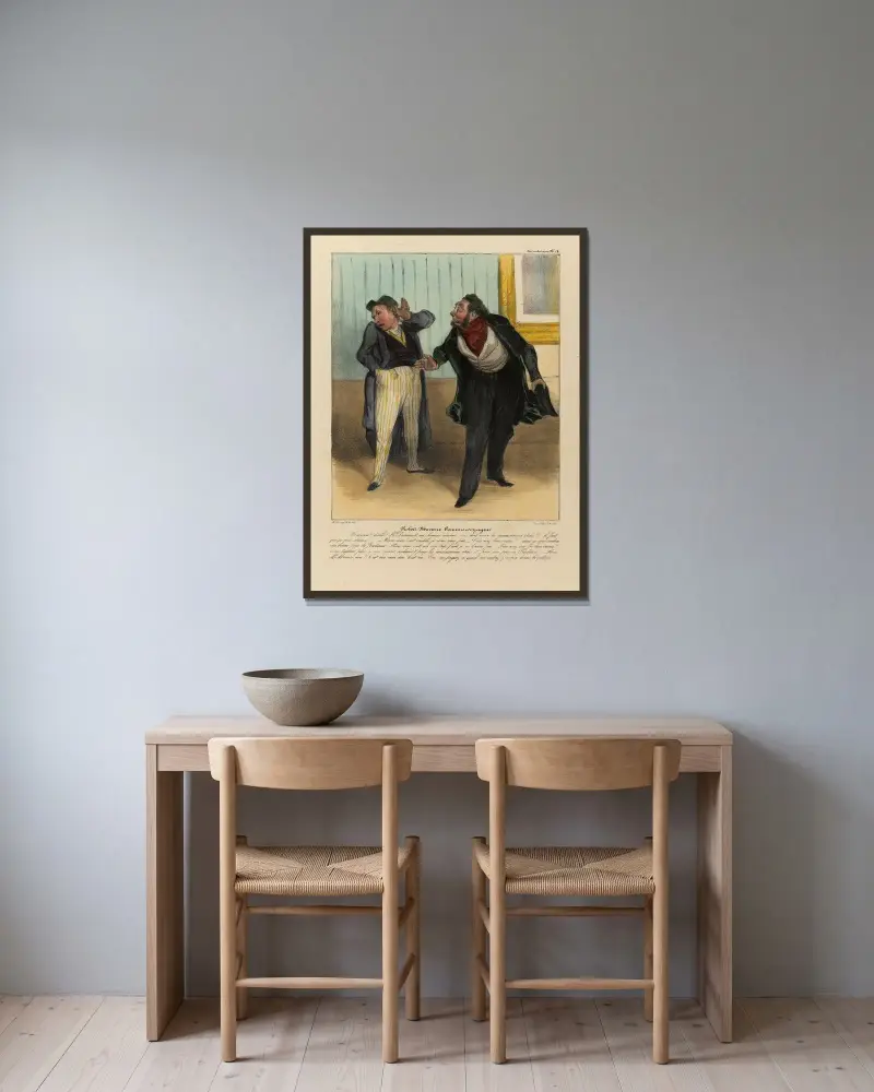 Robert Macaire commis-voyageur av Honoré Daumier inramad på en vägg