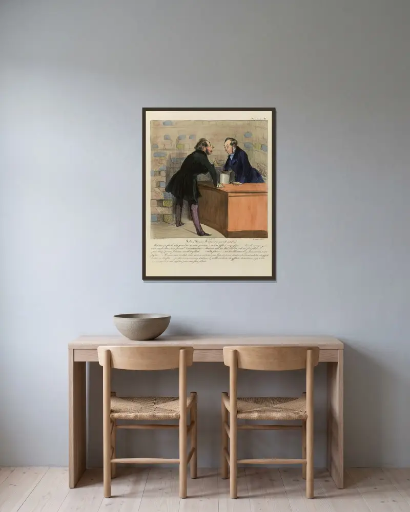 Robert Macaire Directeur d’un journal industriel av Honoré Daumier inramad på en vägg