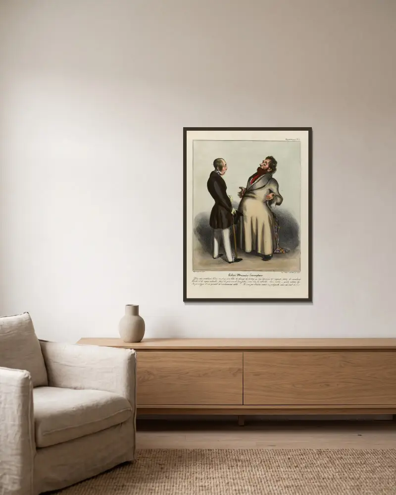 Robert Macaire escompteur av Honoré Daumier inramad på en vägg