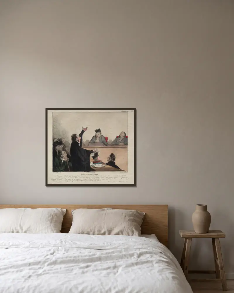 Robert-Macaire, advokat av Honoré Daumier inramad på en vägg