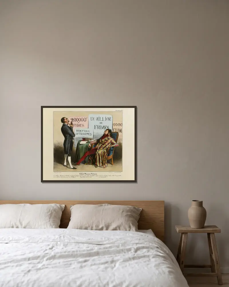 Robert Macaire notaire av Honoré Daumier inramad på en vägg