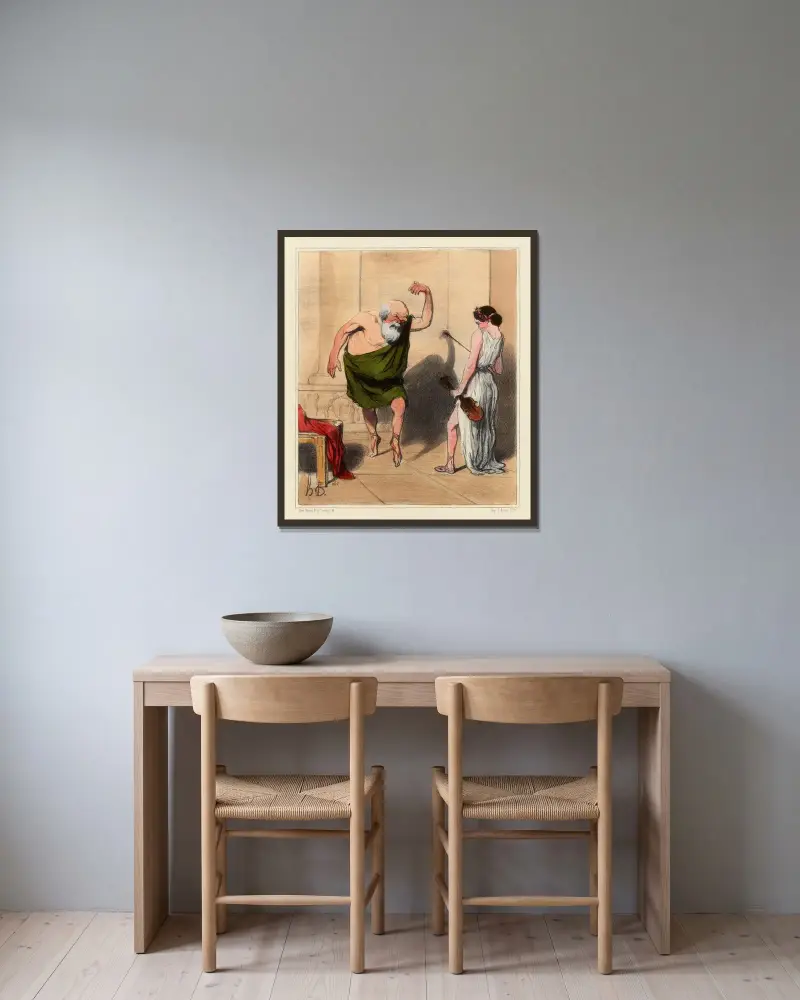 Sokrates bei Aspasia von Honoré Daumier gerahmt an einer Wand