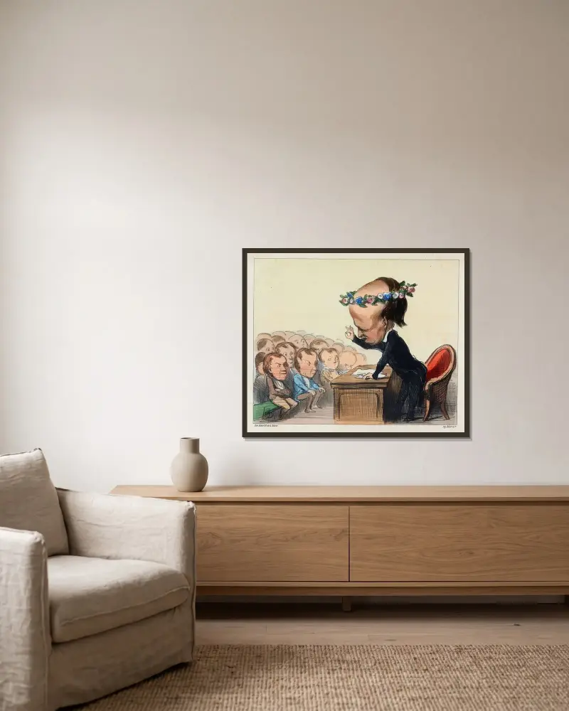 Souvenirer från fredskongressen av Honoré Daumier inramad på en vägg