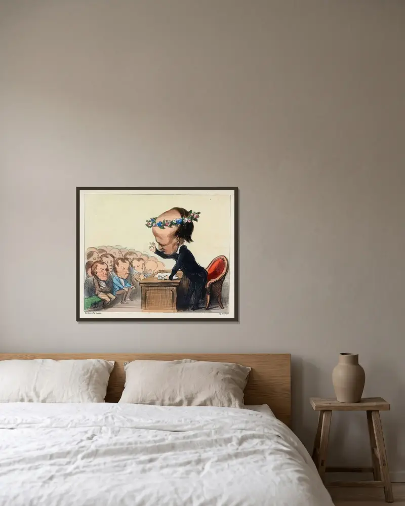 Souvenirer från fredskongressen av Honoré Daumier inramad på en vägg