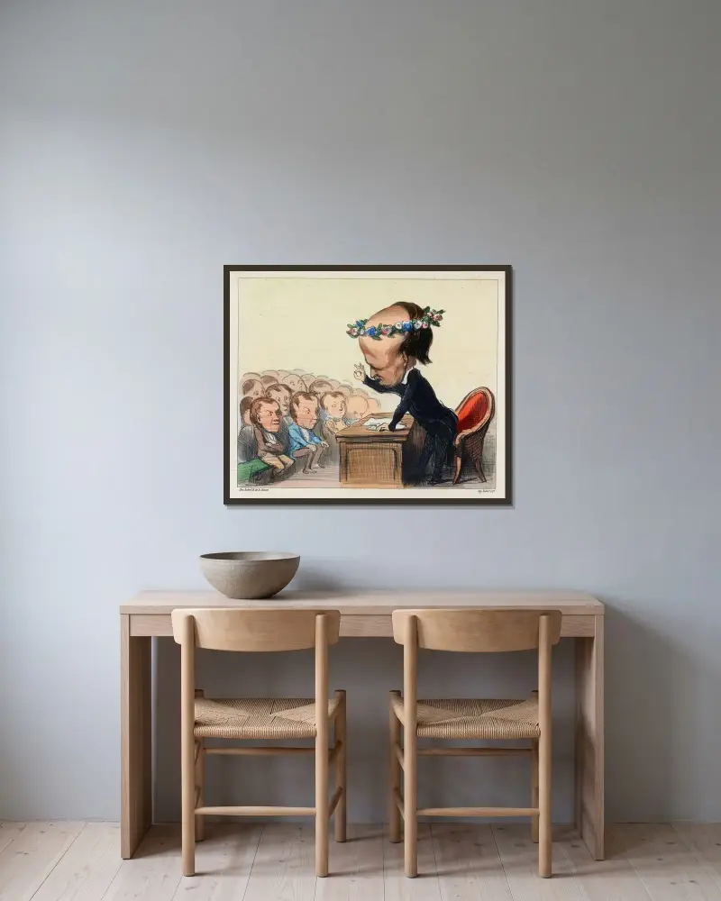 Souvenirer från fredskongressen av Honoré Daumier inramad på en vägg