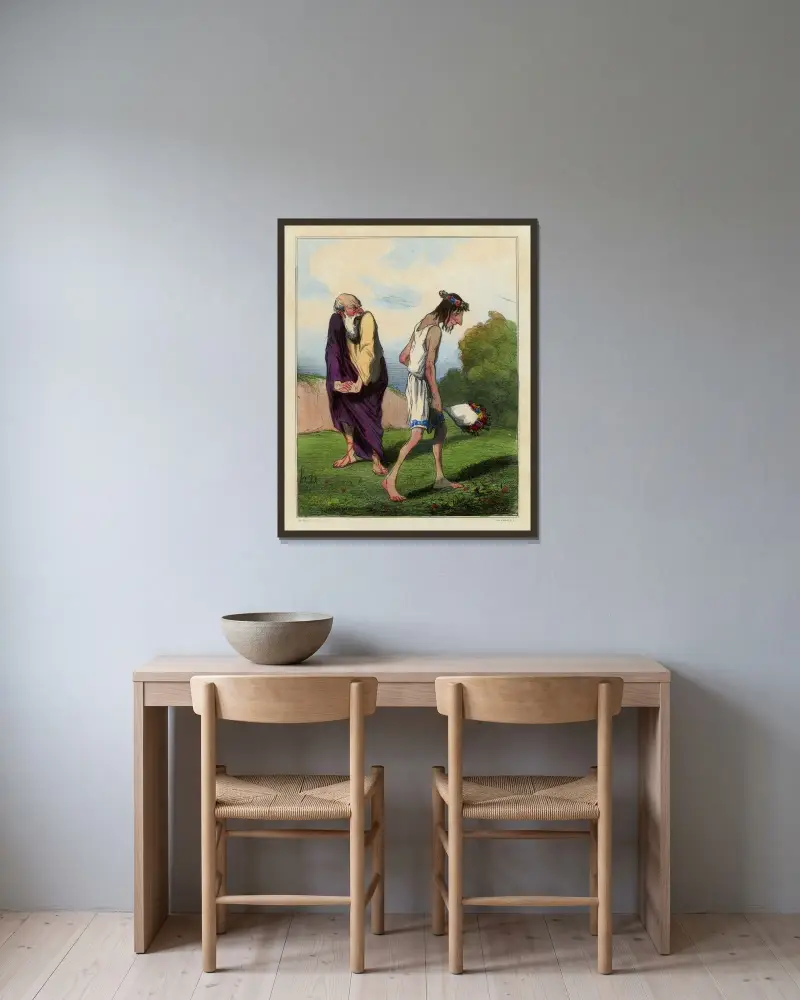 Telemakos förkrossad av kärlek av Honoré Daumier inramad på en vägg
