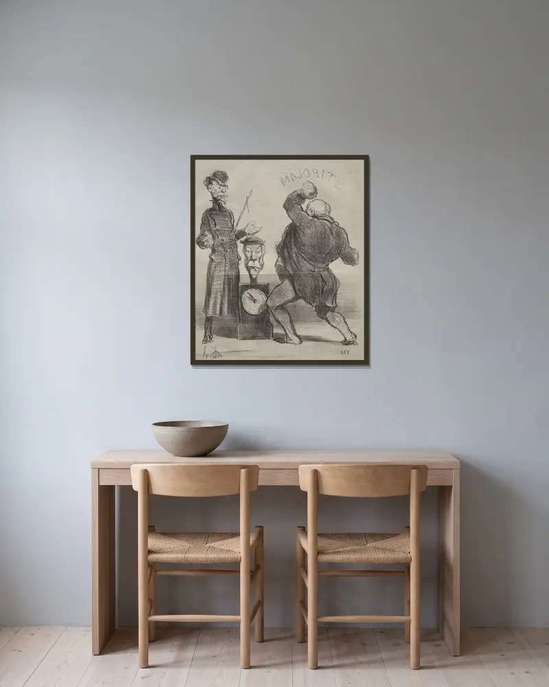 Prövar sin styrka av Honoré Daumier inramad på en vägg