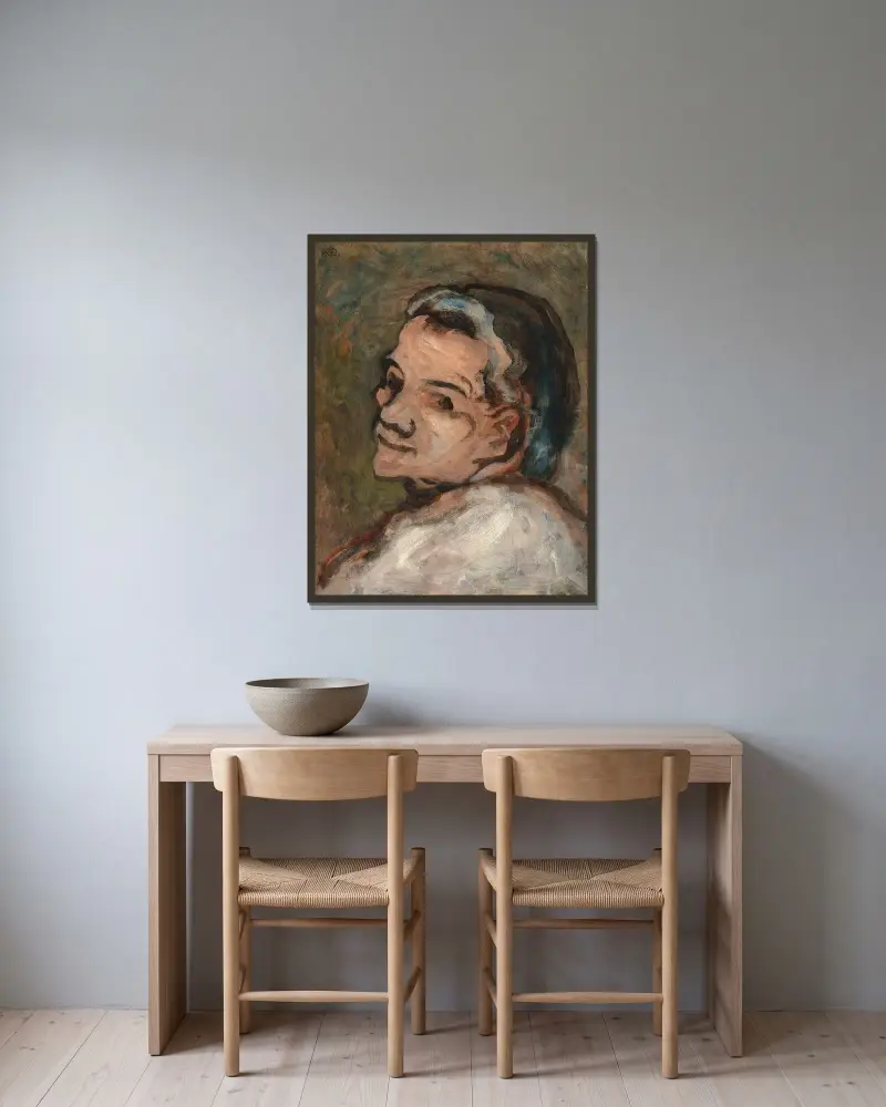 Tête de Scapin av Honoré Daumier inramad på en vägg