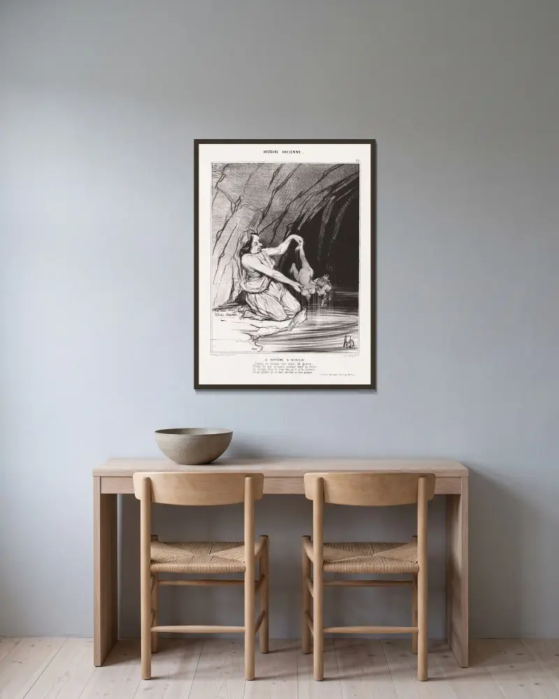 Akilles dop av Honoré Daumier inramad på en vägg