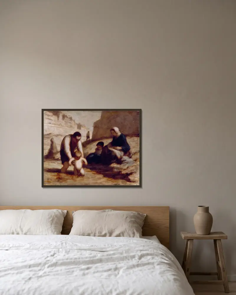 Det första badet av Honoré Daumier inramad på en vägg