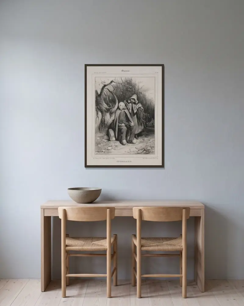 Den sjuke av Honoré Daumier inramad på en vägg