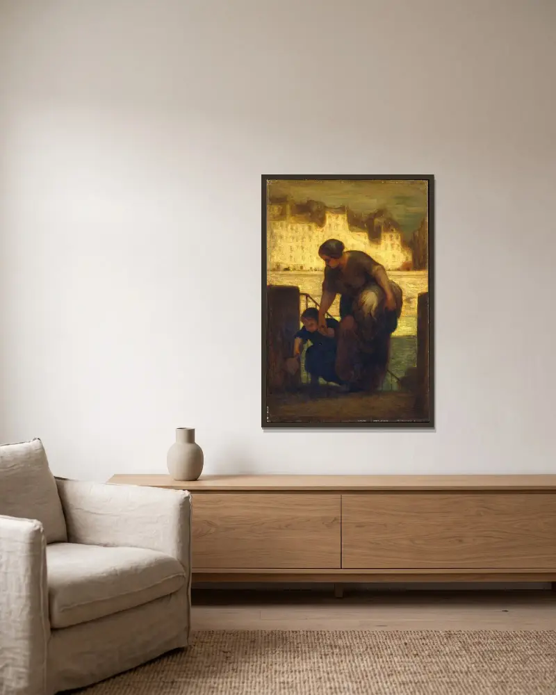 Tvätterskan av Honoré Daumier inramad på en vägg