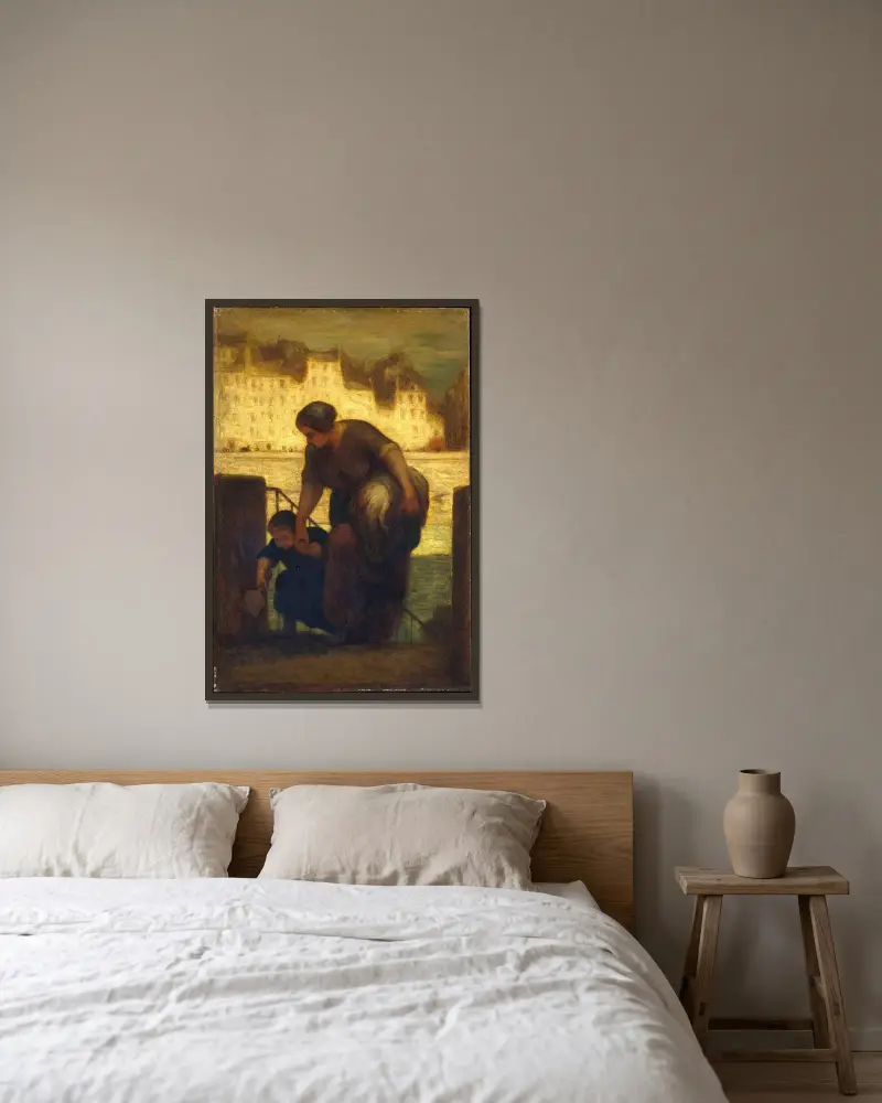 Tvätterskan av Honoré Daumier inramad på en vägg
