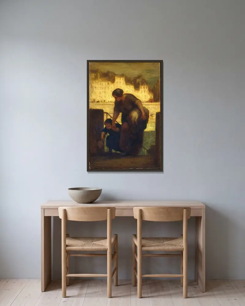 Tvätterskan av Honoré Daumier inramad på en vägg