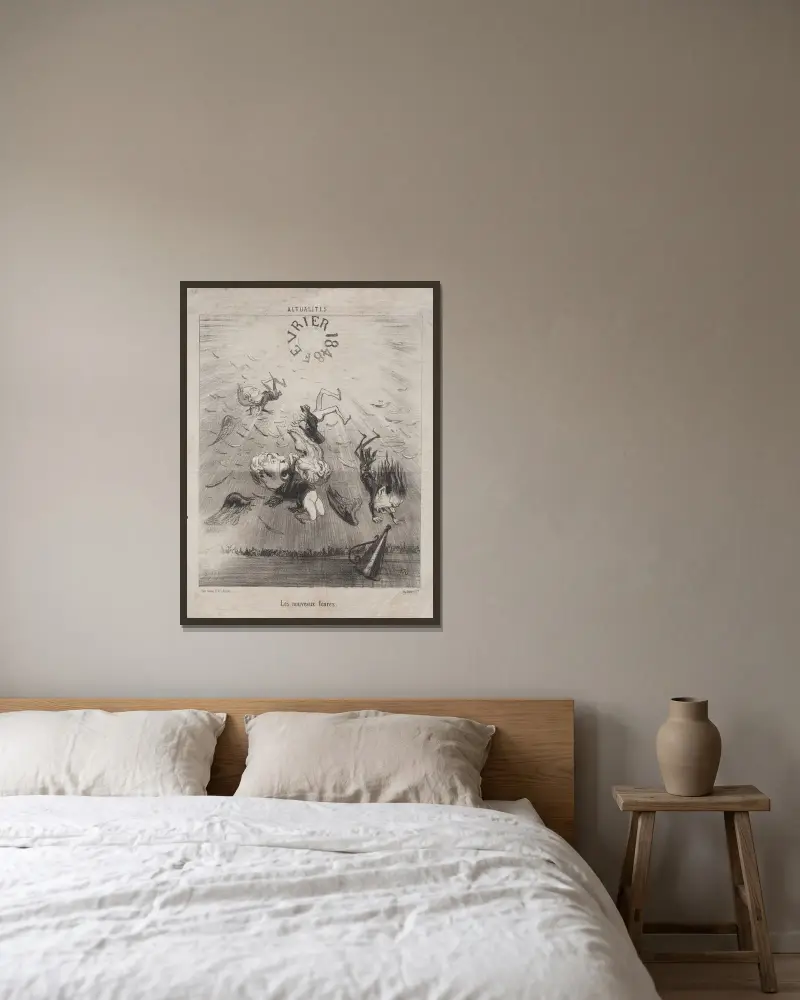 Den nye Ikaros av Honoré Daumier inramad på en vägg