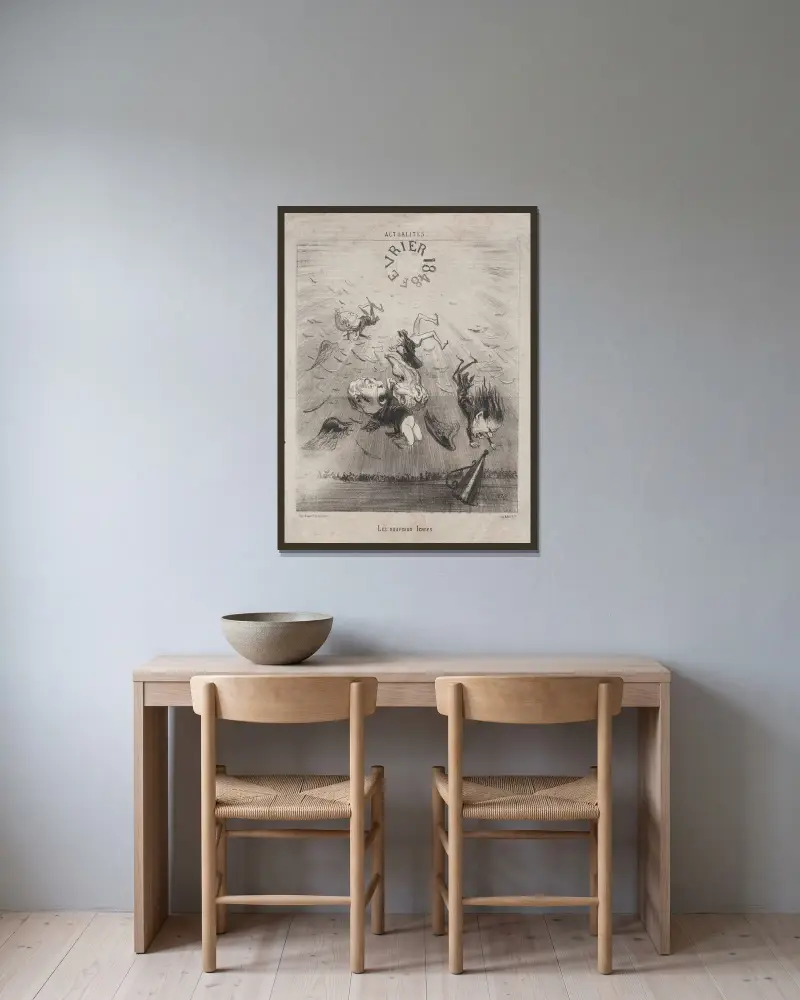 Den nye Ikaros av Honoré Daumier inramad på en vägg
