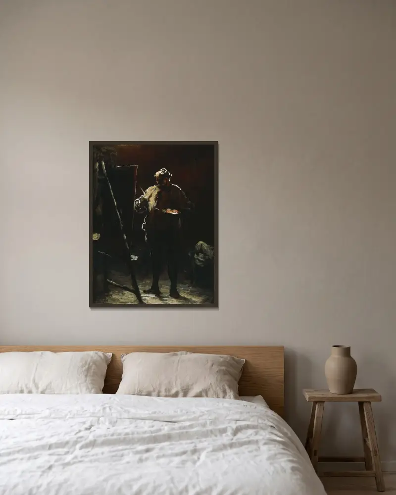 Konstnären vid sitt staffli av Honoré Daumier inramad på en vägg