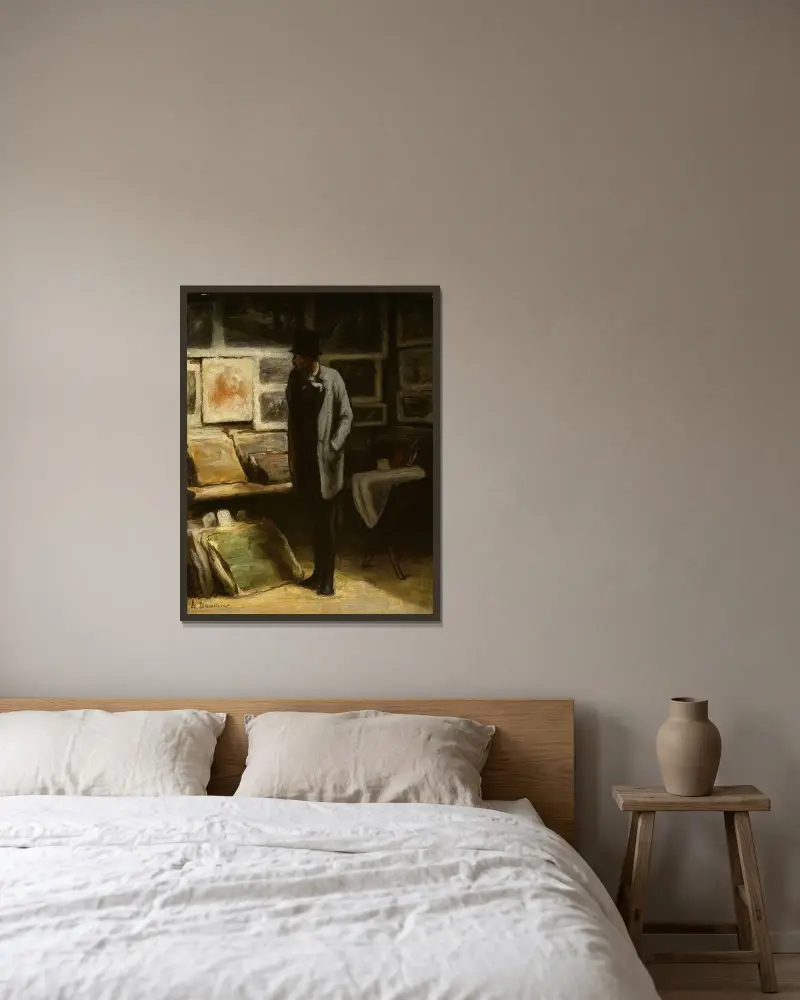 Konstälskaren av Honoré Daumier inramad på en vägg