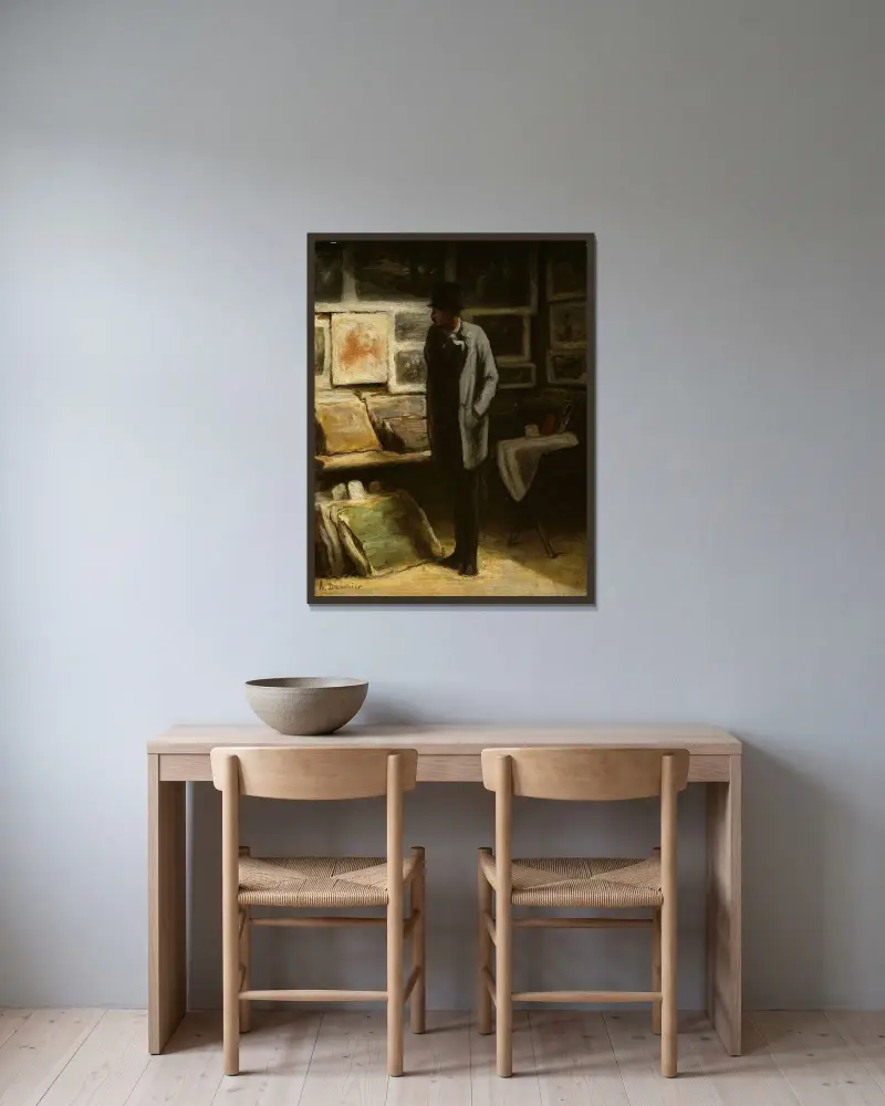 Konstälskaren av Honoré Daumier inramad på en vägg