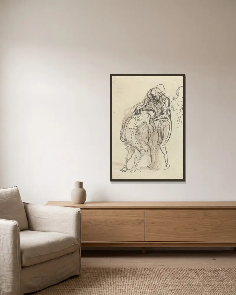 Den förlorade sonen IV av Honoré Daumier inramad på en vägg