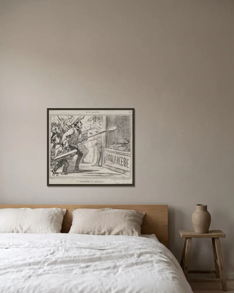 Konditorernas revolt av Honoré Daumier inramad på en vägg
