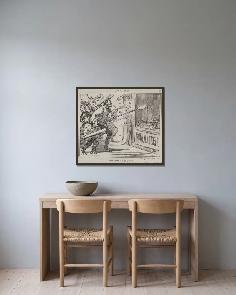 Konditorernas revolt av Honoré Daumier inramad på en vägg