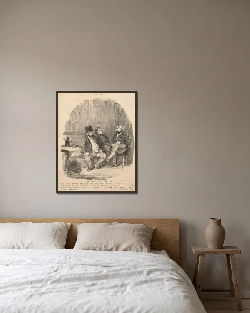 Ryska frågan behandlad i en divan av Honoré Daumier inramad på en vägg