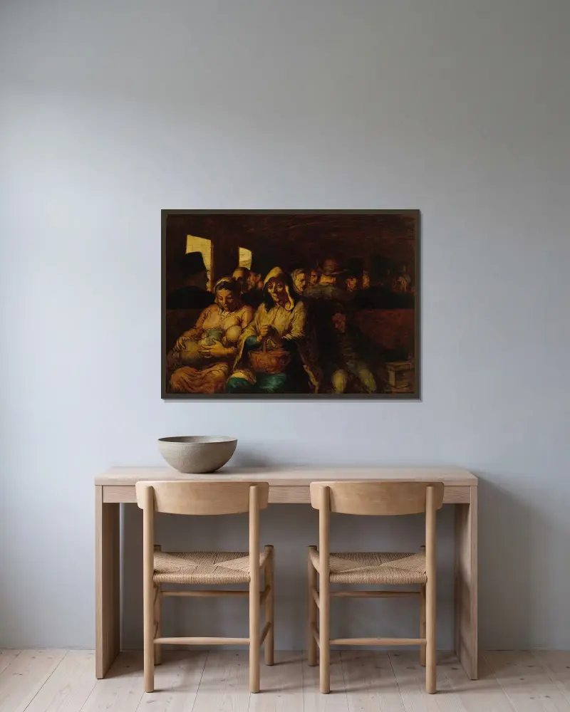 Tredjeklassvagnen av Honoré Daumier inramad på en vägg