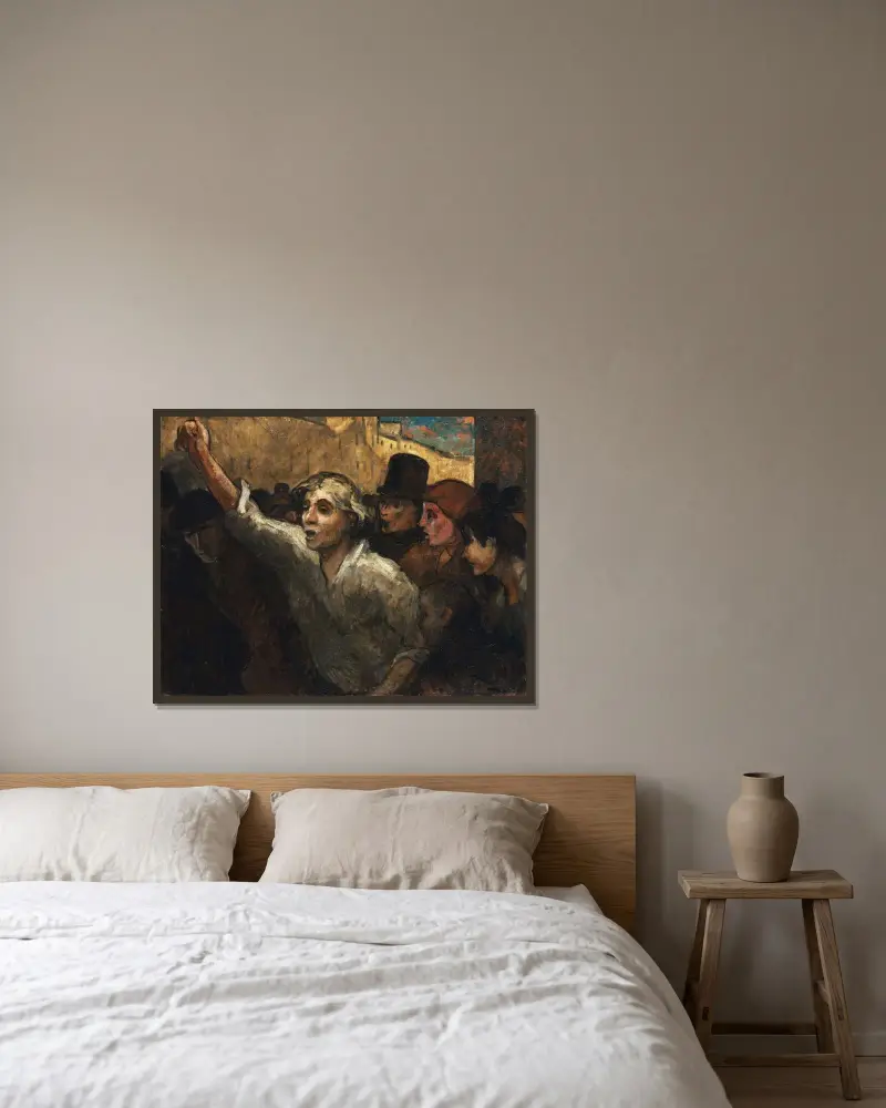 Upproret av Honoré Daumier inramad på en vägg
