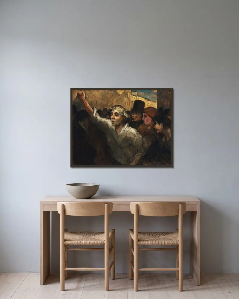 Upproret av Honoré Daumier inramad på en vägg