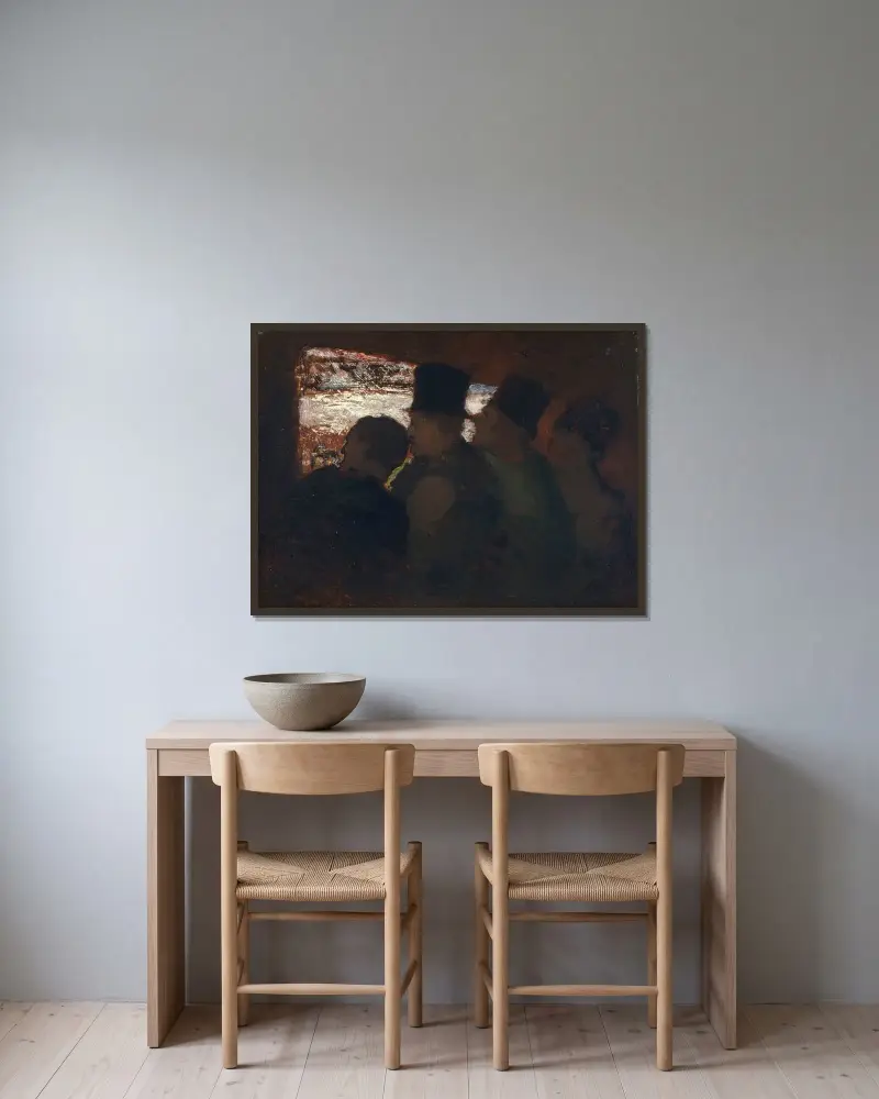 Teaterpublik av Honoré Daumier inramad på en vägg