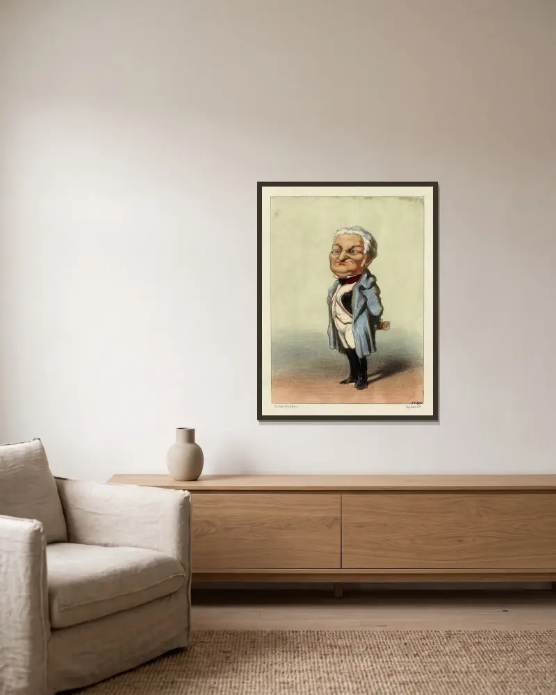 Thiers av Honoré Daumier inramad på en vägg