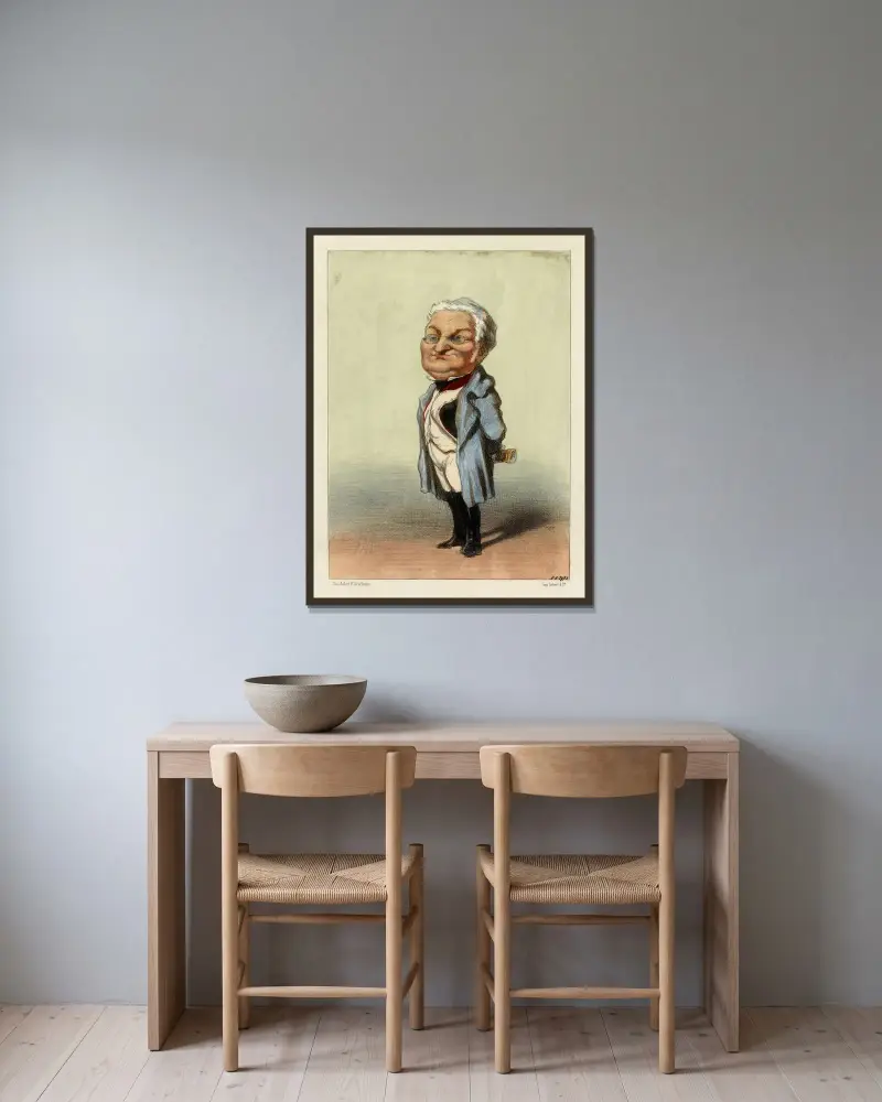 Thiers av Honoré Daumier inramad på en vägg