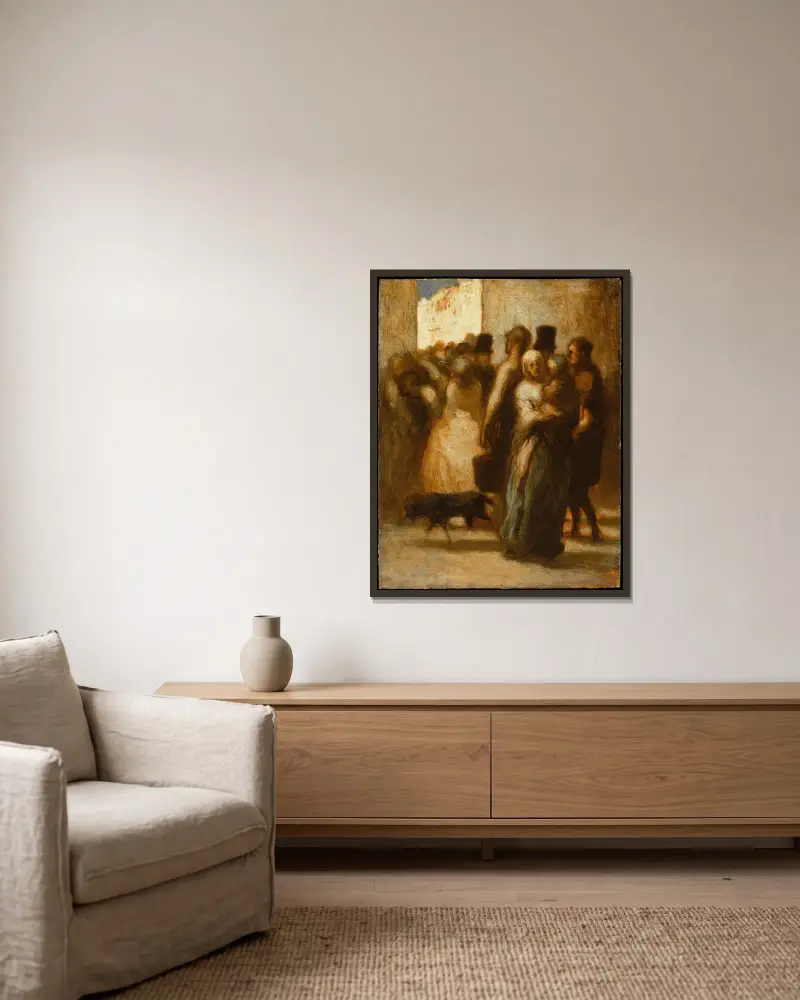 Ut på gatan av Honoré Daumier inramad på en vägg