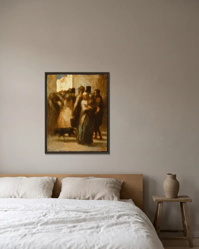 Ut på gatan av Honoré Daumier inramad på en vägg