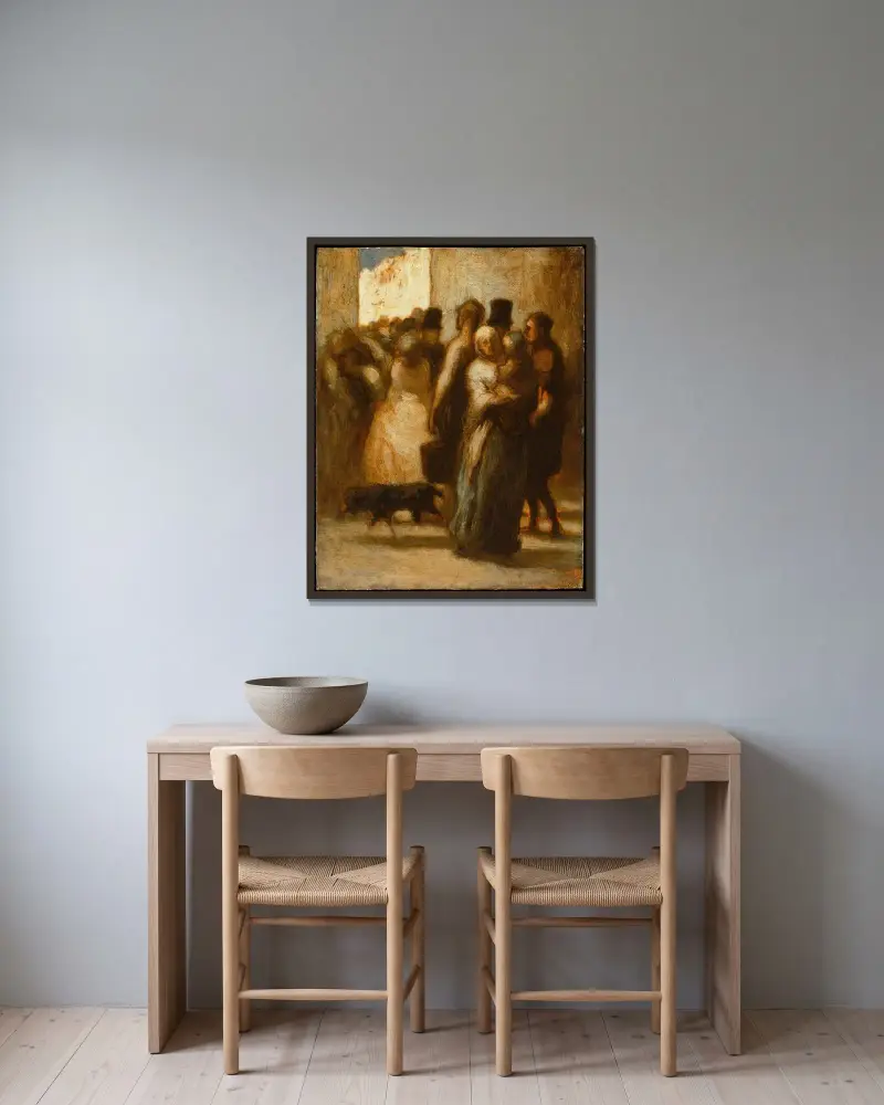 Ut på gatan av Honoré Daumier inramad på en vägg