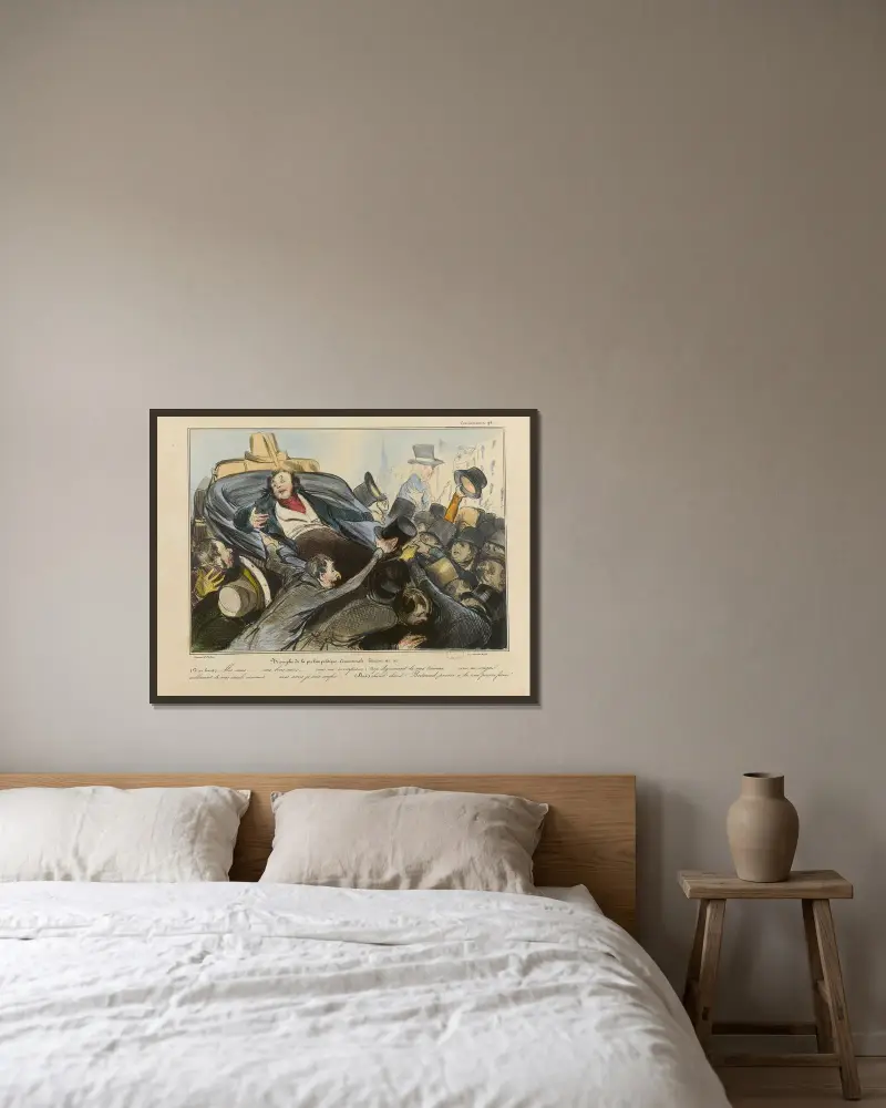 Politisk, kommersiell, litterär etc. etc. rättskaffenhets triumf av Honoré Daumier inramad på en vägg