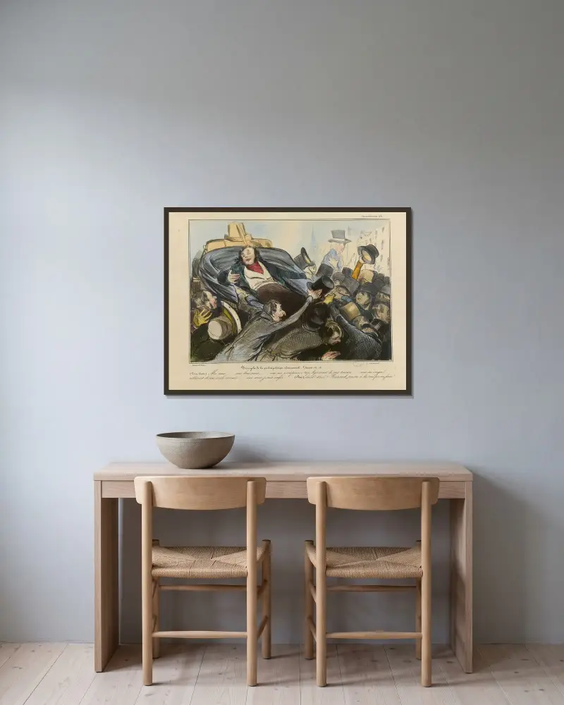 Politisk, kommersiell, litterär etc. etc. rättskaffenhets triumf av Honoré Daumier inramad på en vägg