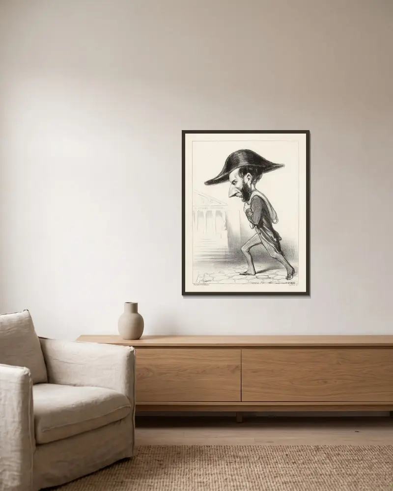 Trouvé-Chauvel av Honoré Daumier inramad på en vägg