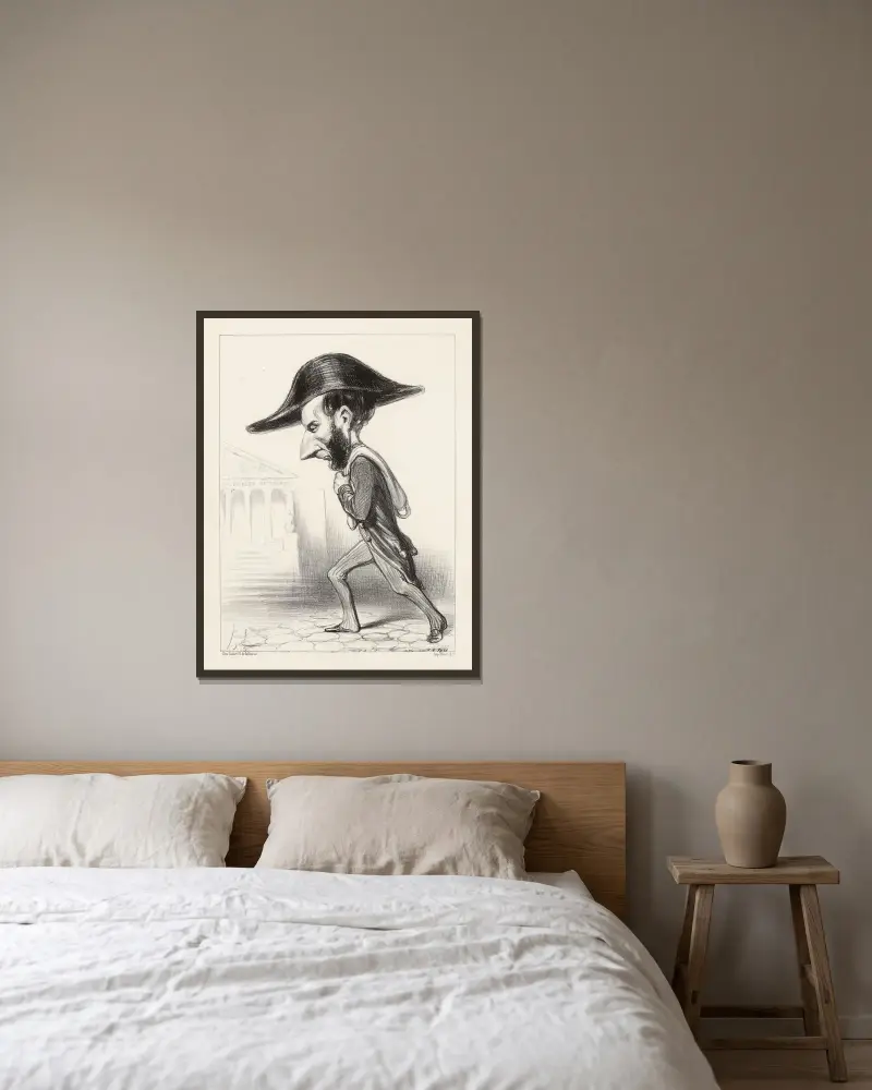 Trouvé-Chauvel av Honoré Daumier inramad på en vägg