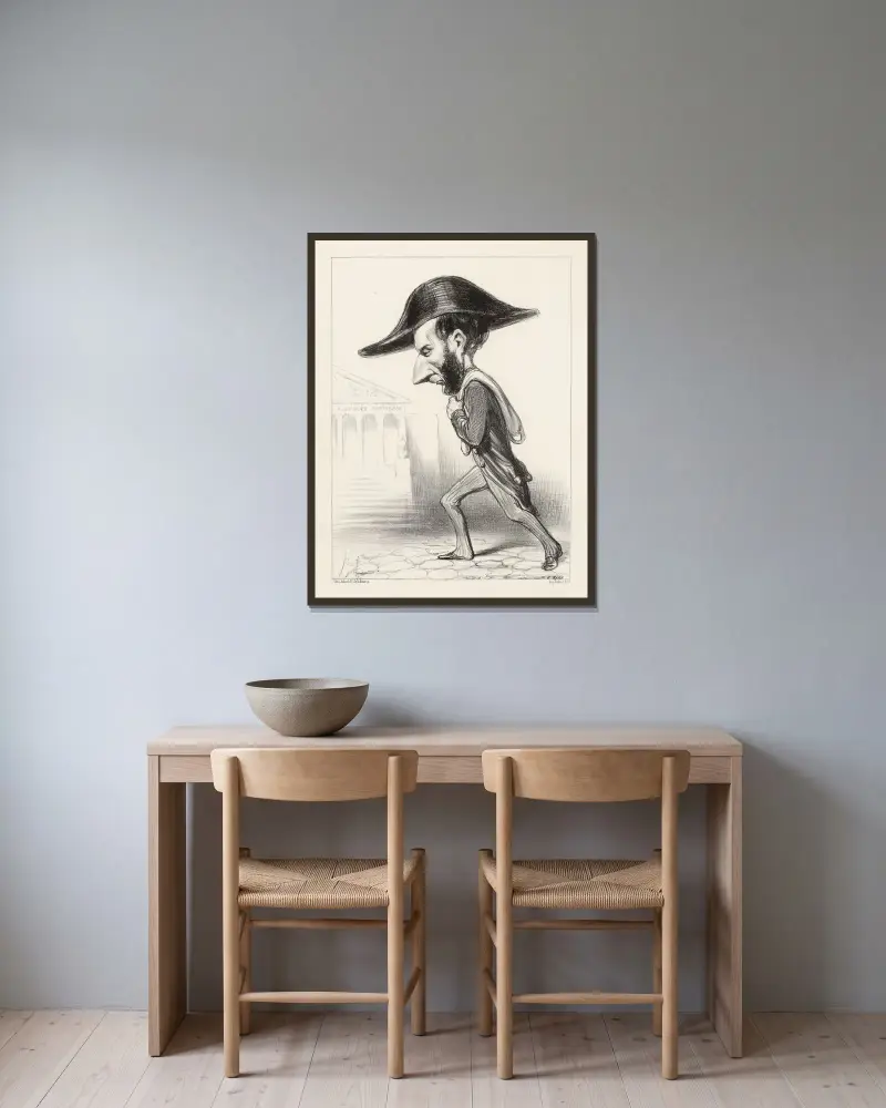 Trouvé-Chauvel av Honoré Daumier inramad på en vägg