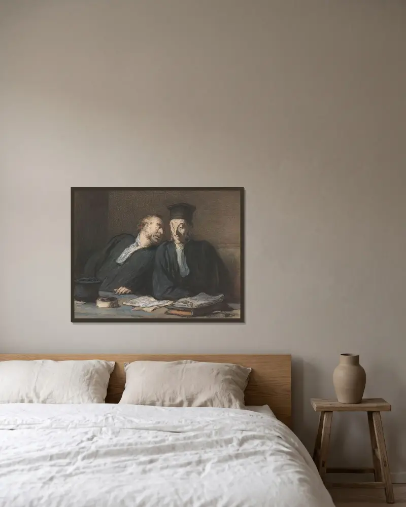 Two Lawyers Conversing av Honoré Daumier inramad på en vägg
