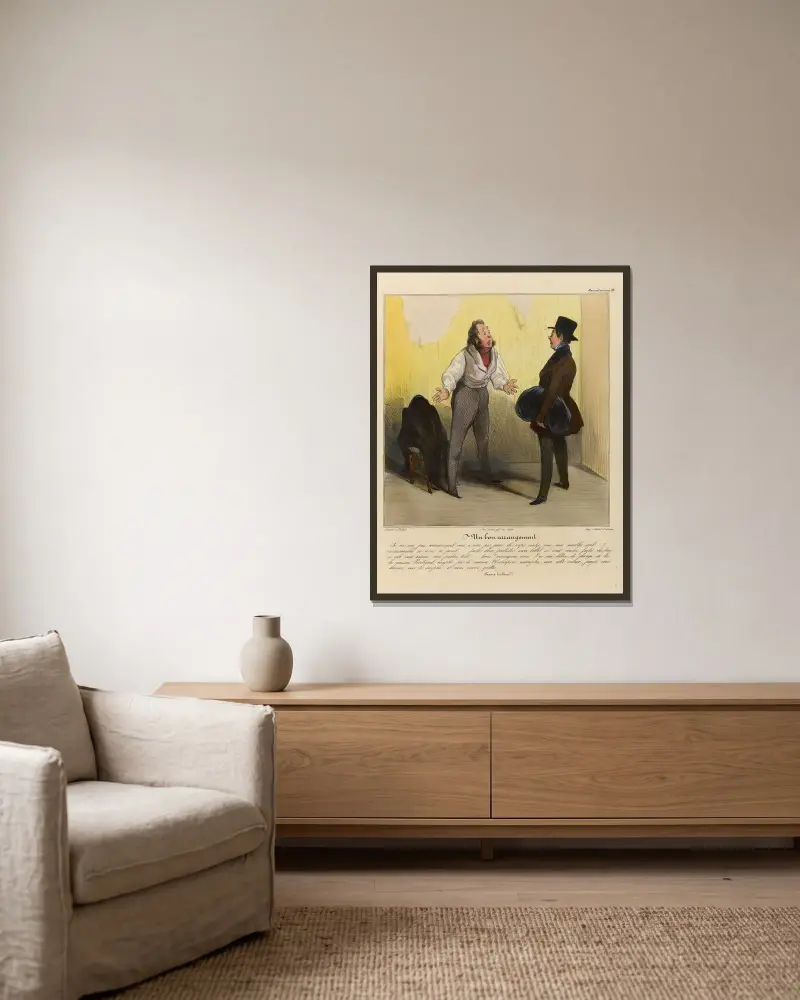 Un bon arrangement av Honoré Daumier inramad på en vägg