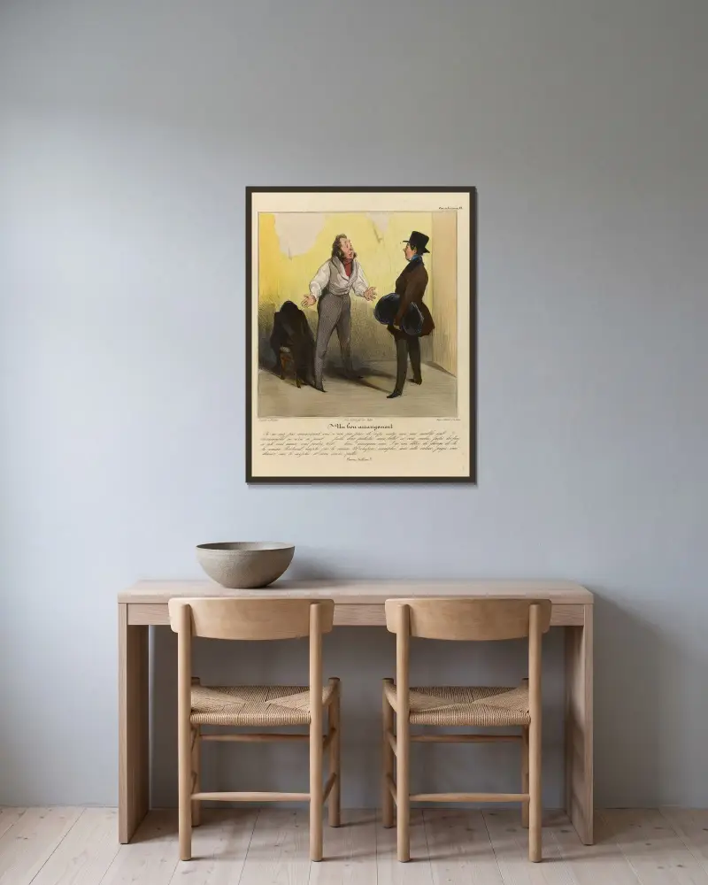 Un bon arrangement av Honoré Daumier inramad på en vägg