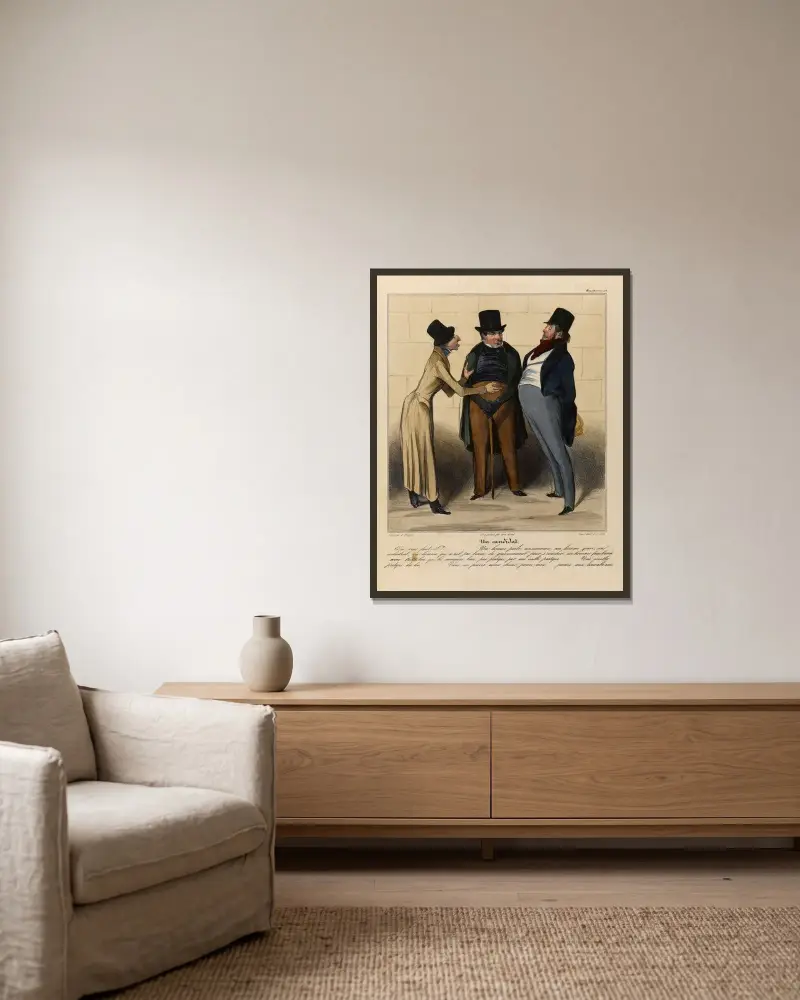 En kandidat av Honoré Daumier inramad på en vägg